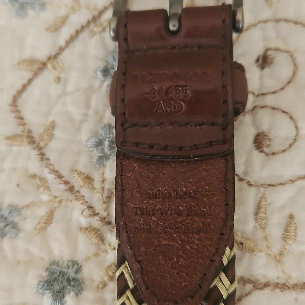 Vintage Genuine Leather Men's Belt With Cord Braids Size 34 - Picture 3 of 12